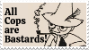 A digital stamp with Snufkin and the words all cops are bastards